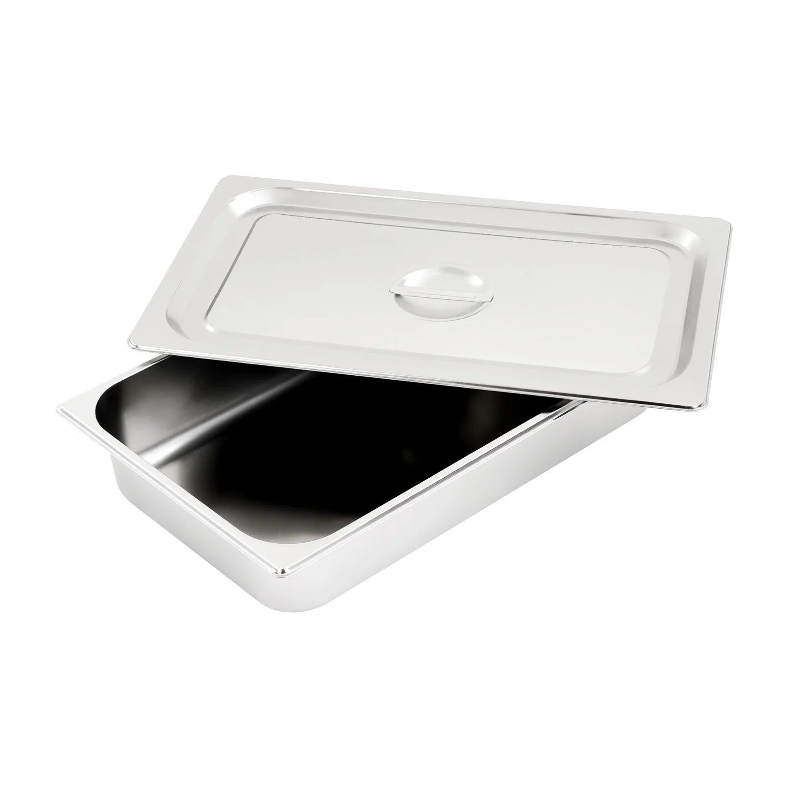 4 Piece Stainless Steel Steam Table Pans Set with Lids 9 Liter Rectangle Modern Silver Dishwasher Oven Freezer Table Safe
