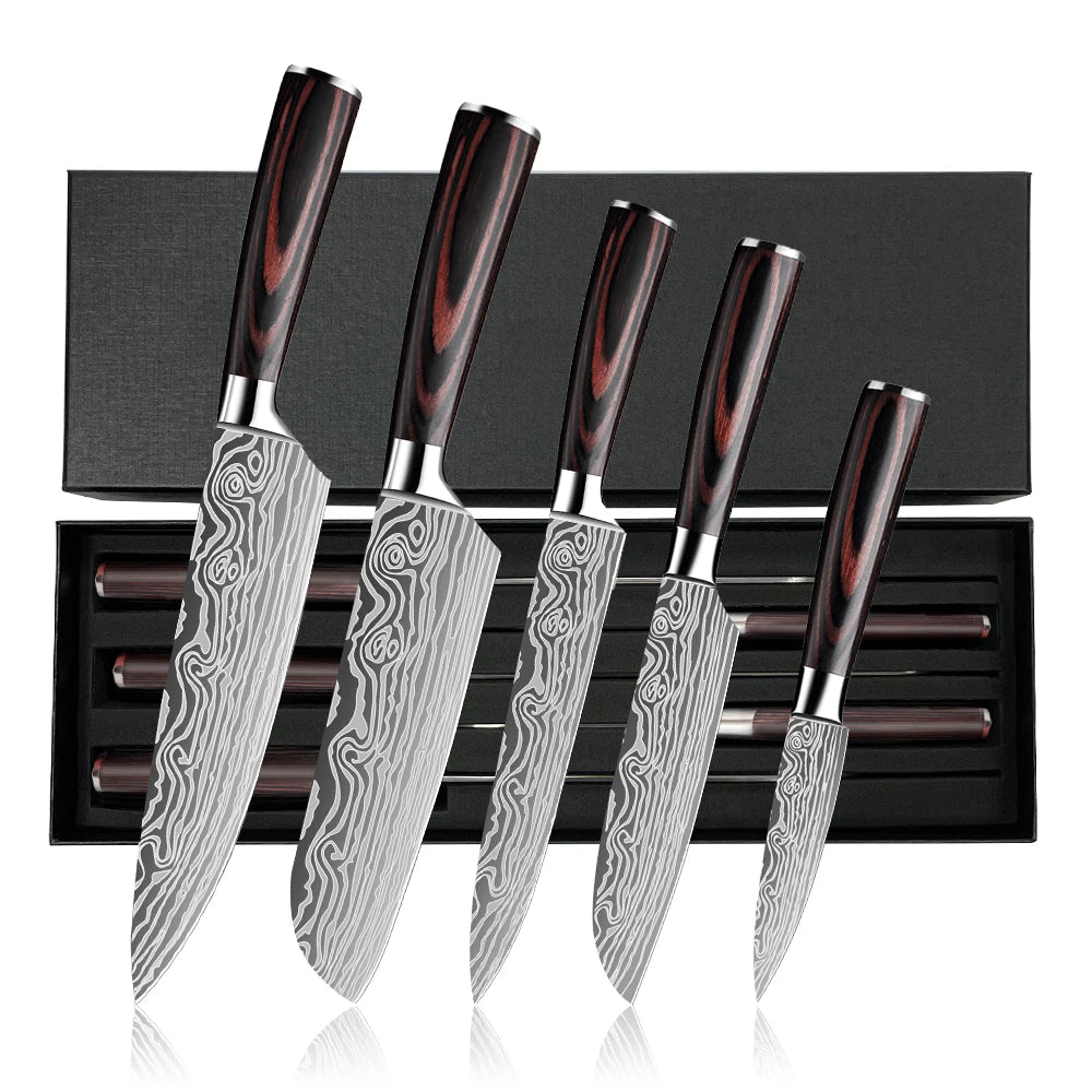 Professionelles 8-Zoll-Kochmesser aus 7CR17-Stahl mit Laser-Damastmuster, Pakka-Holzgriff, Küchenmesser mit Scheide und Geschenkbox