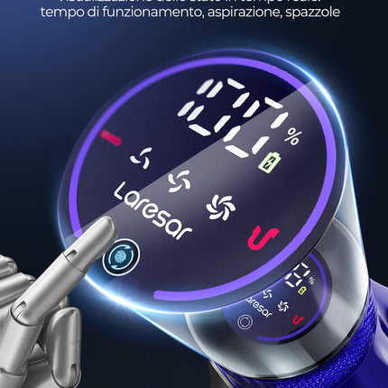Aspirapolvere senza fili Laresar V7S 75000PA 650W, 90 minuti di autonomia, batteria rimovibile, display intelligente, elettrodomestico
