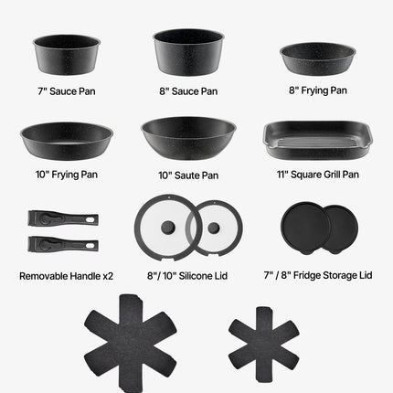 SucceBuy Set di pentole antiaderenti da 17 pezzi Set di pentole e padelle in granito Set di pentole a induzione Set da cucina con padella per salsa fritta