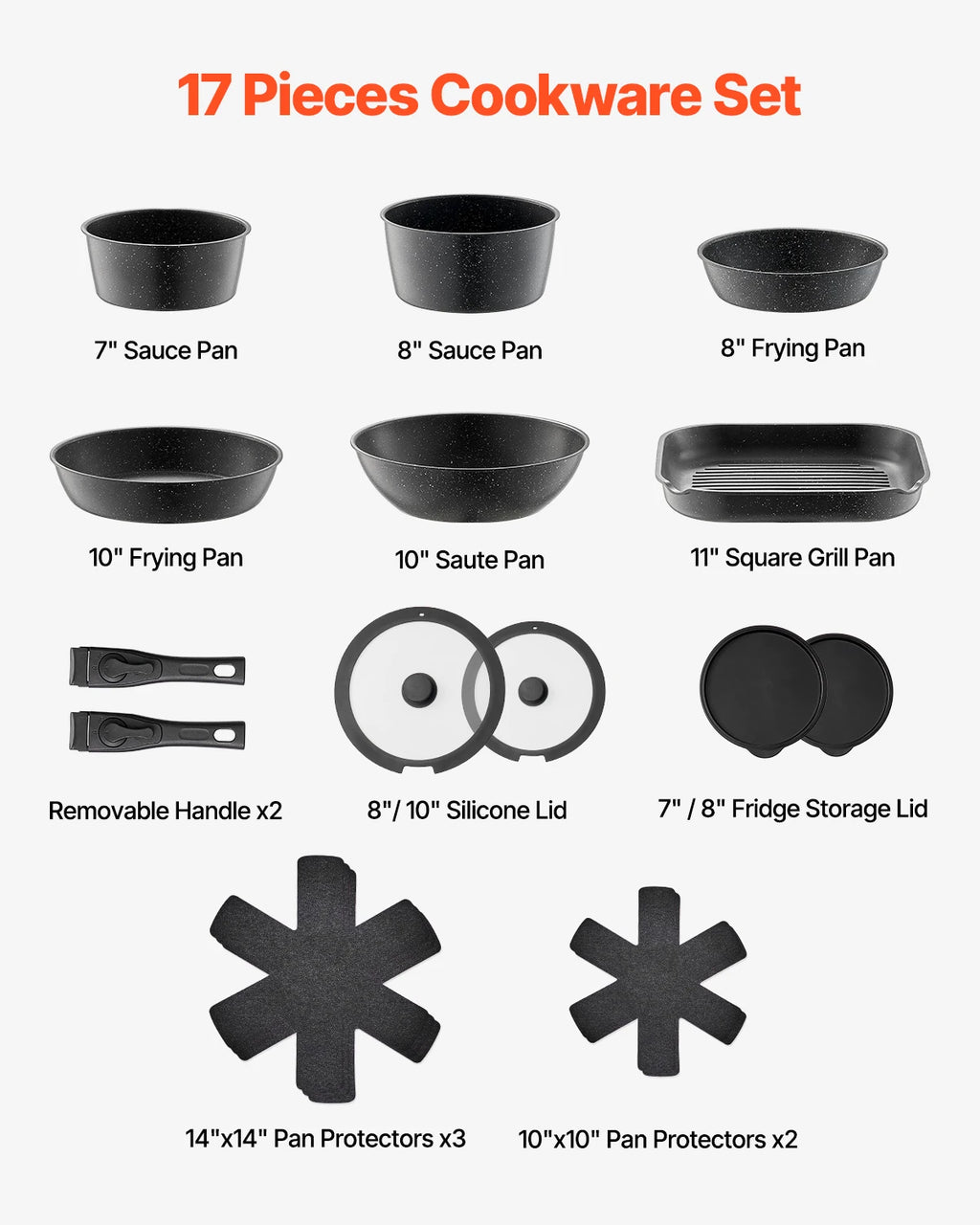 SucceBuy Set di pentole antiaderenti da 17 pezzi Set di pentole e padelle in granito Set di pentole a induzione Set da cucina con padella per salsa fritta