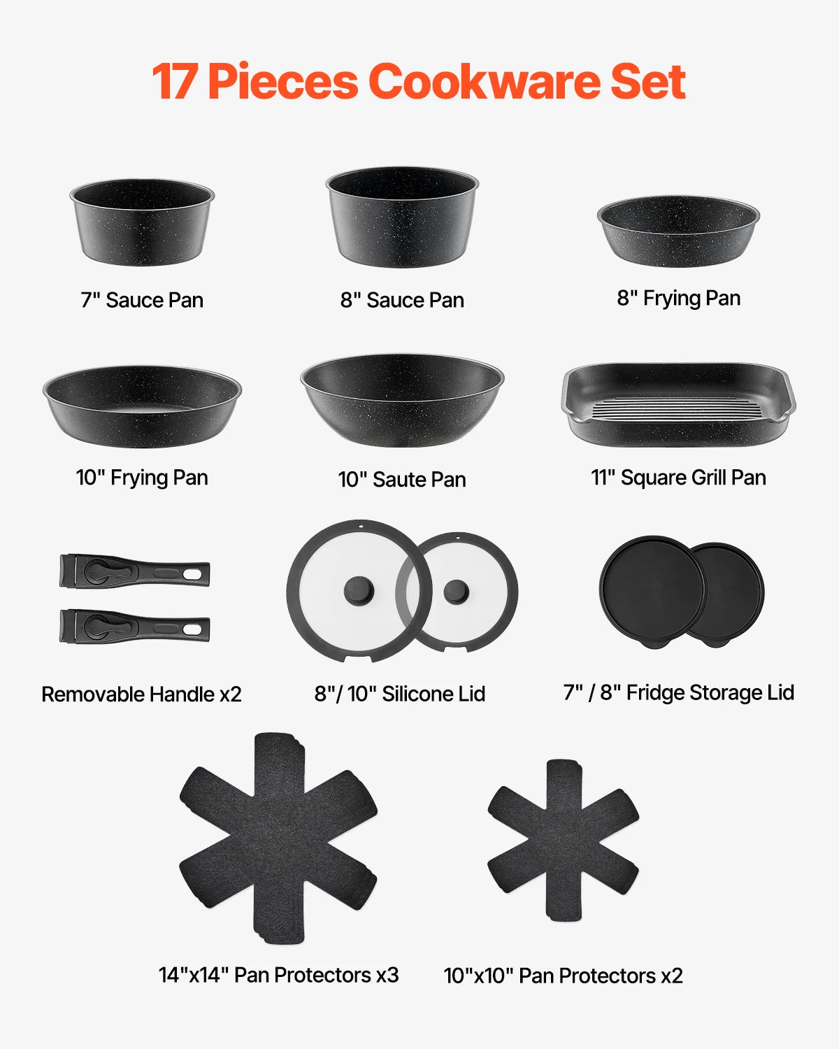 SucceBuy Set di pentole antiaderenti da 17 pezzi Set di pentole e padelle in granito Set di pentole a induzione Set da cucina con padella per salsa fritta