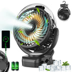Ventilatore Portatile con Clip e Nebulizzatore, Ricaricabile, 3 Velocità, Display Digitale, Mini Umidificatore, Ventilatore da Scrivania Regolabile con 4000mA