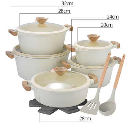 DONNOR 16 Pezzi Padelle Antiaderenti con Coperchio Set di Pentole Impilabili da 5 Pezzi Casseruola in Ceramica Lavabile in Lavastoviglie JT519