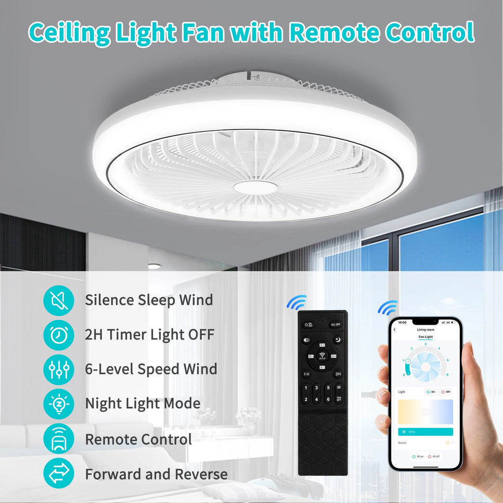 Ventilatore da soffitto con luce LED, telecomando, dimmerabile, 220V, bianco