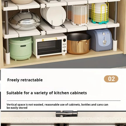 Adjustable Under Sink Storage Shelf, Expandable Kitchen and Bathroom Cabinet Organizer, Durable Multi-layer Space-Saving Pot Rack