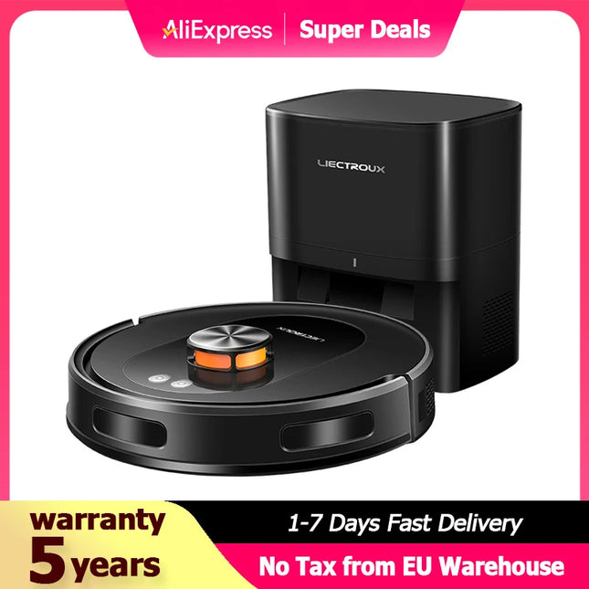 Liectroux T9 Robot Vacuum and Mop with LDS Navigation, 6500Pa Powerful Suction, Auto-Empty Station, Multi-Floor Mapping, Carpet Boost, Tangle-Free Brushes, 2.4/5GHz WiFi