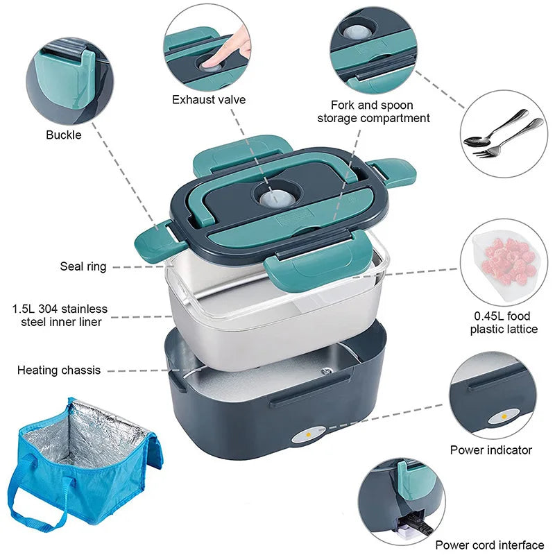 Scaldavivande elettrico 2 in 1 a tenuta stagna, portatile, da 1,5/2/2,5 litri, adatto al microonde, con contenitore in acciaio inossidabile.