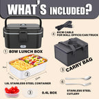1.8L Portable Electric Lunch Box, 80W Fast Heating with 304 Stainless Steel Inner Container, 12V/24V Car Bento Box with Insulated Bag for Food and Fruit Preservation