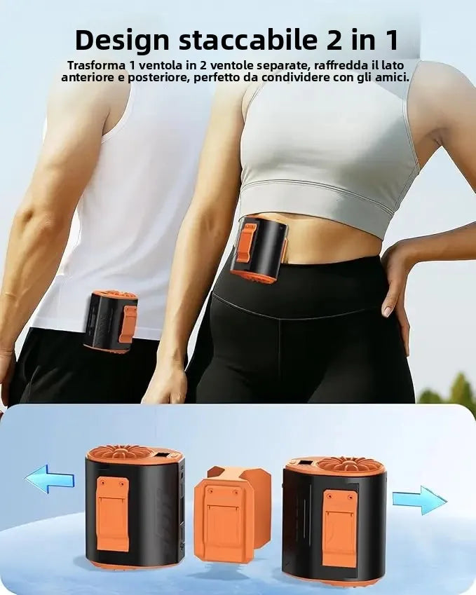 Ventilatore Portatile da Indossare in Vita con Sistema a Doppia Ventola Ricaricabile USB-C |   Ventilatori ricaricabili, ventilatori portatili