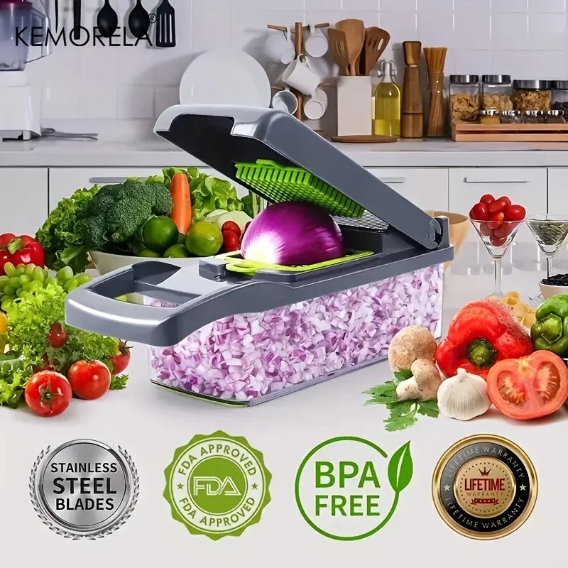 14/16 in 1 Tritatutto per verdure multifunzionale Tritatutto per cipolla Manico Griglia per alimenti Chopper per alimenti Cucina Affettatrice per verdure Dicer Cut