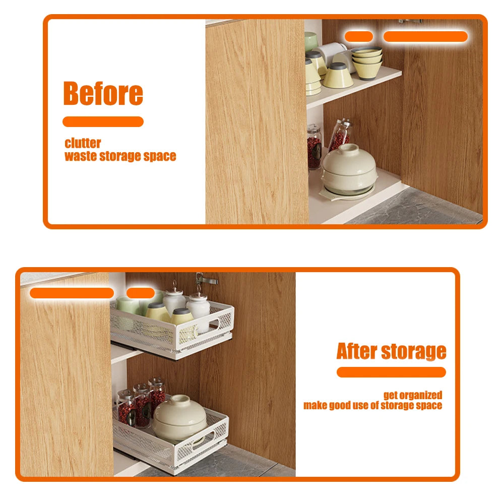Organizzatore per armadietto estraibile, cassetto robusto con rulli, organizer per armadietto, organizer per cassetti, accessori da cucina, ripostiglio da cucina, adatto per articoli di varie dimensioni, utensili da cucina, u