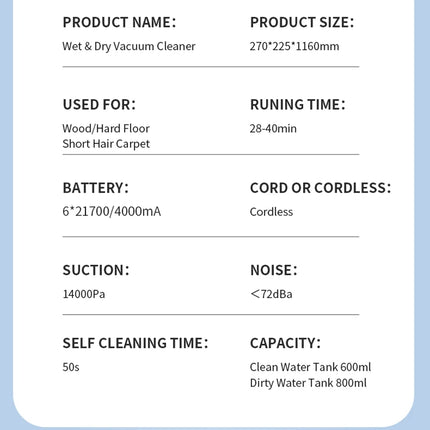 Cordless Handheld Vacuum Cleaner Robot Wet and Dry Cleaning RL9Max 14000pa Super Strong Suction Self-heating Brush 4000mAh Battery