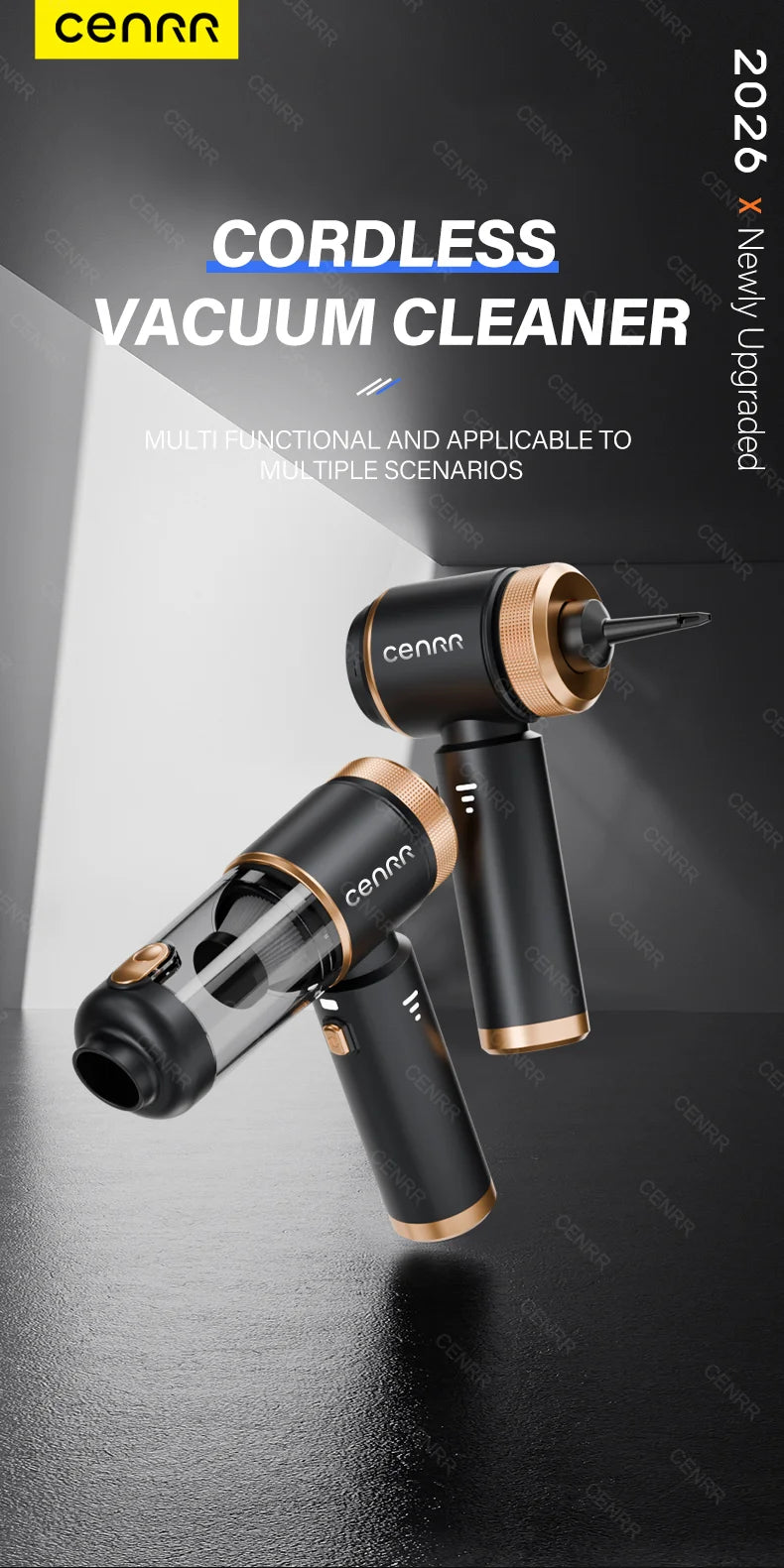 CENRR 2026 Auto-Staubsauger Mini 998000PA Kabellos Leistungsstark für Zuhause Handventilator Auto-Reiniger Handstaubsauger Auto