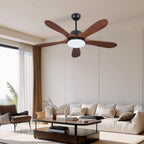 Ventilatore da soffitto da 132 cm con luce, reversibile, 6 velocità, LED da 30 W, telecomando, nero/marrone