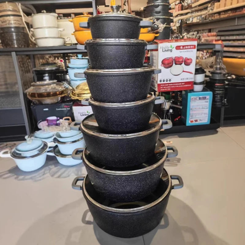Set di Pentole in Alluminio Nero con Rivestimento in Granito Antiaderente, 20 24 28 32 36 40 44cm