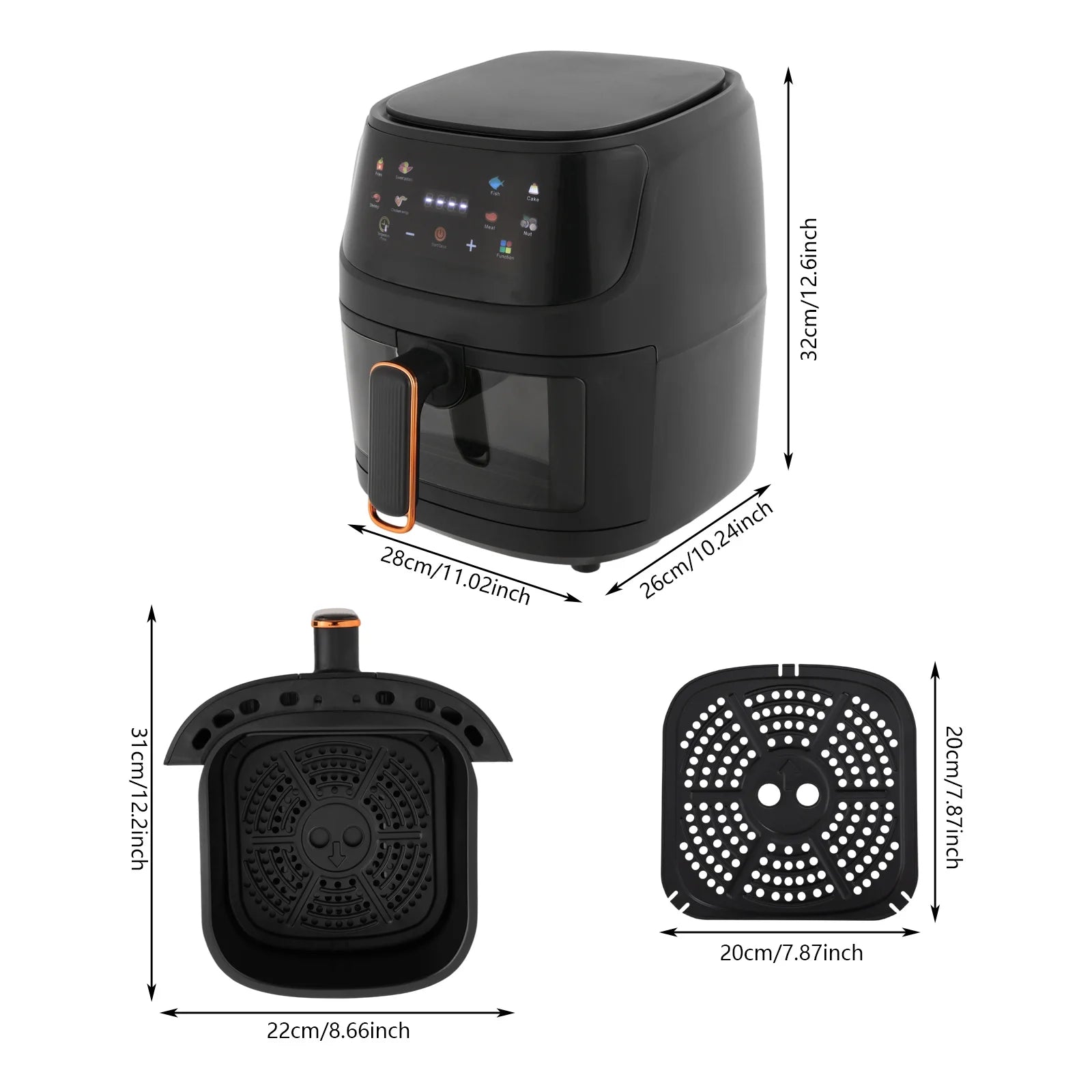 Friggitrice ad aria 5 litri 1350W 220V con controllo temperatura NTC, nero o bianco