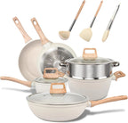 Set di Pentole da Cucina Essenziali, 12 Pezzi, Antiaderenti con Rivestimento in Granito e Compatibilità Universale con Sensori a Gas