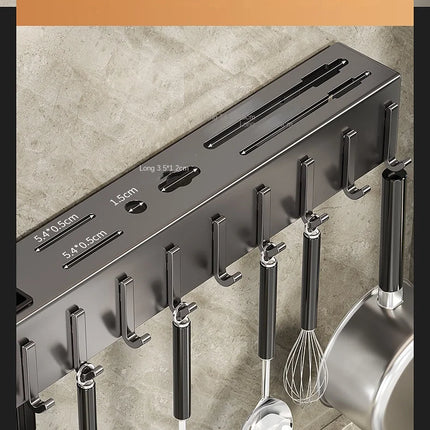 Mensole da cucina senza attrezzi, accessori da cucina, tubo portabacchette multifunzionale a parete, portaoggetti per coltelli e utensili
