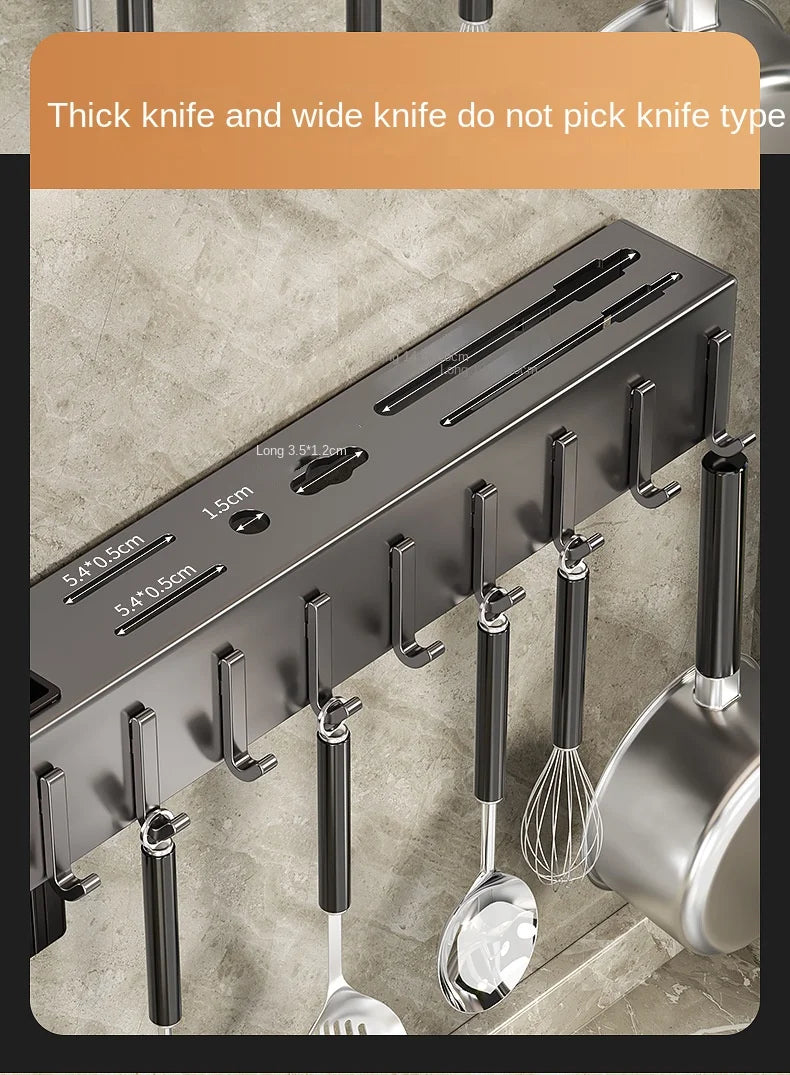Mensola da cucina senza attrezzi, accessori da cucina, tubo per bacchette multifunzionale a parete, deposito per coltelli e attrezzi