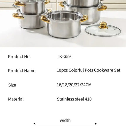 Set di pentole in acciaio inossidabile da 10 pezzi, pentole a induzione, utensili da cucina antiaderenti, casseruola in acciaio inossidabile con coperchio