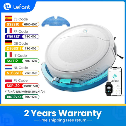 LEFANT M310 Ultra Robot Aspirapolvere e Lavapavimenti, aspirazione 6000Pa, navigazione ToF con sensore PSD 190°, autonomia 170 min, compatibile con APP/Alexa, ideale per peli di animali e pavimenti duri