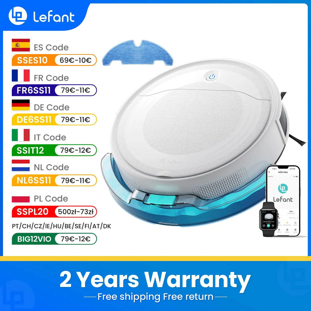 LEFANT M310 Ultra Saug- und Wischroboter, 6000Pa Saugkraft, ToF-Navigation mit 190° PSD-Sensor, 170 Min. Laufzeit, APP/Alexa-kompatibel, ideal für Tierhaare und Hartböden