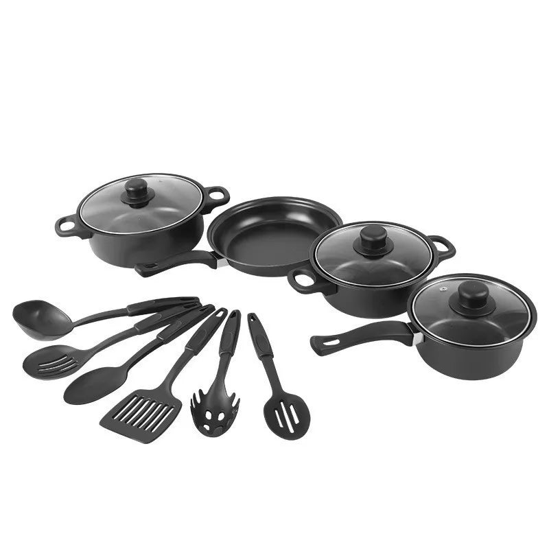 12 pezzi set di pentole antiaderenti pentola per il latte padella in pietra Maifan con coperchio set di pentole impilabili per tutti i piano cottura