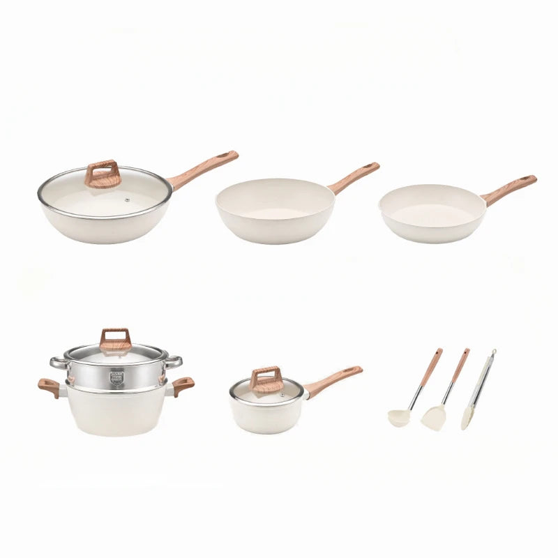 Set di Pentole da Cucina Essenziali, 12 Pezzi, Antiaderenti con Rivestimento in Granito e Compatibilità Universale con Sensori a Gas
