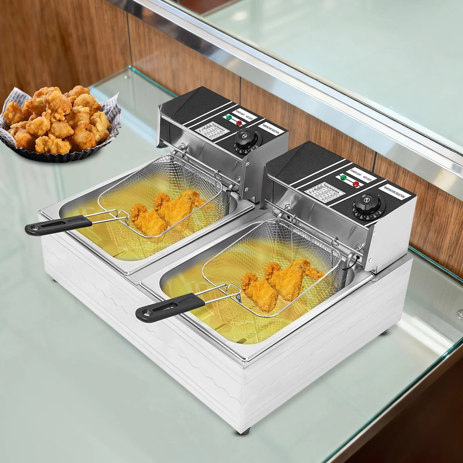 Friggitrice Elettrica a Doppia Vasca Bymaocar EF-82 2.5KW+2.5KW 30L Acciaio Inox 410