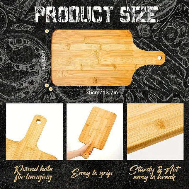 Bamboo Wood Serving Board for Pizza, Bread, Steak, Kitchen Cutting Board, Rectangular Fruit and Vegetable Chopping Board with Handle