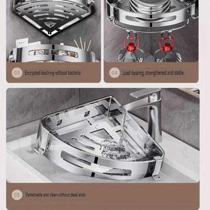 Corner Bathroom Shelf No Drilling - Wall-Mounted Space-Saving Organizer in 304 Stainless Steel for Bathroom Organization