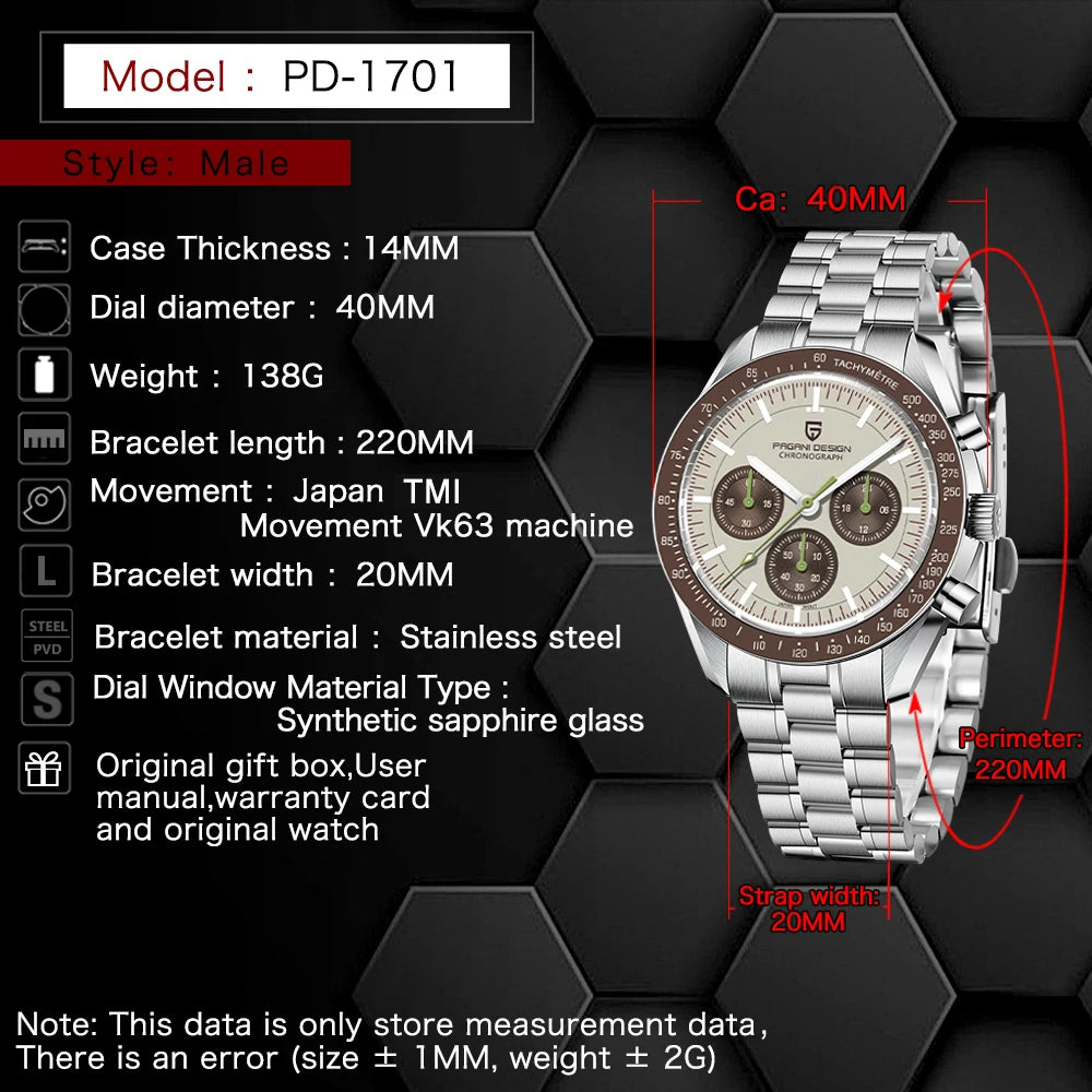 Nuovo Orologio Classico da Uomo 2026 PAGANI DESIGN, Orologio al Quarzo di Lusso per Uomo, Data Automatica, Cronografo Sportivo, Vetro Zaffiro AR, Spedizione Locale