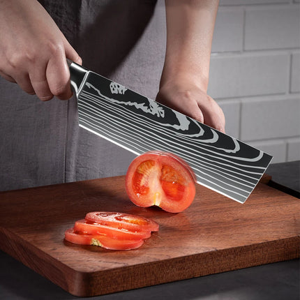 ZENG Coltello da Cucina Professionale Ultra Affilato e Resistente, 7 Pollici, Acciaio Inossidabile, Manico in Legno, Finitura Laser Damascata, con Confezione Regalo
