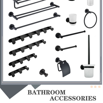 Matt Black Stainless Steel Towel Rack Towel Bar Soap Dish Toilet Paper Holder Towel Hooks Bathroom Accessories