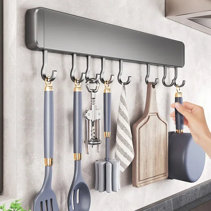 Scaffale da cucina non perforato Scaffali montati a parete Accessori per utensili da cucina con organizer porta cucchiaio con gancio mobile