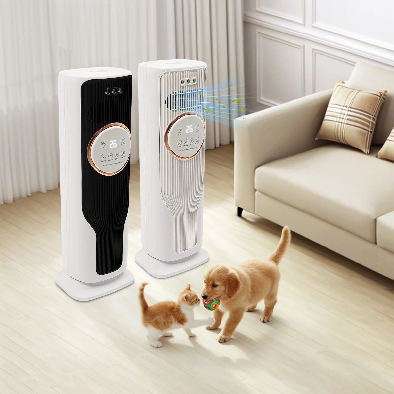 Ventola per riscaldatori spaziali da 2000 W Ventola di raffreddamento dell'aria Ventola di raffreddamento/riscaldamento con telecomando e umidificazione