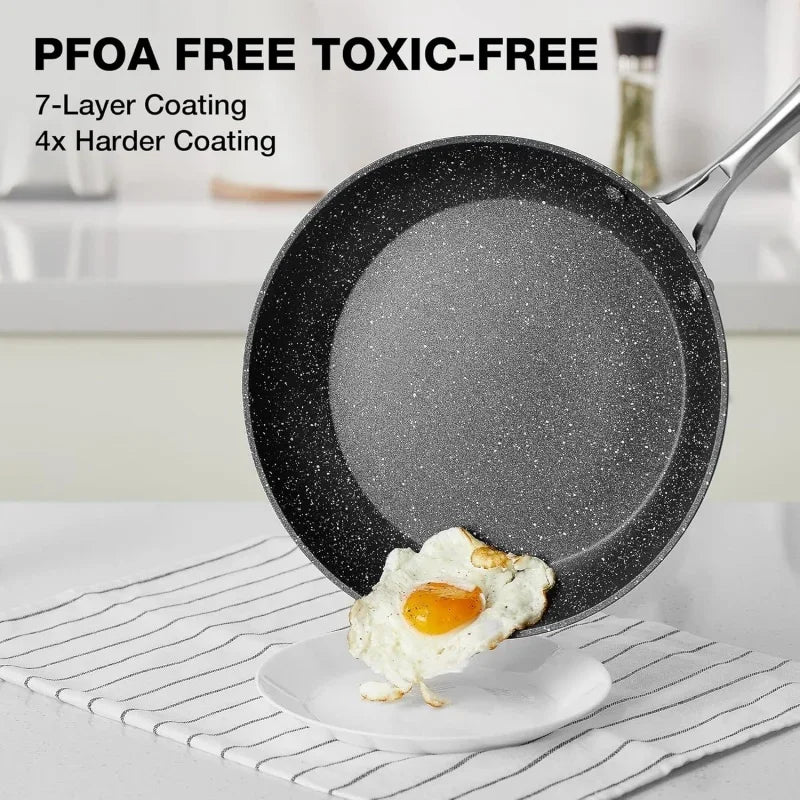 HLAFRG 8/12 Zoll Pfanne mit Deckel, antihaftbeschichtete Marmor-Aluminium-Pfanne mit Edelstahlgriff, induktionsgeeignet