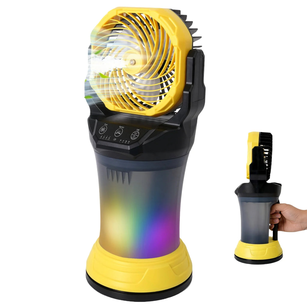 Ventilatore spray portatile con serbatoio d'acqua, 120 °   Oscillazione, luce RGB, telecomando, 3/4 velocità