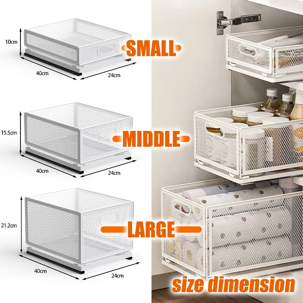 Organizzatore per armadietto estraibile, cassetto robusto con rulli, organizer per armadietto, organizer per cassetti, accessori da cucina, ripostiglio da cucina, adatto per articoli di varie dimensioni, utensili da cucina, u