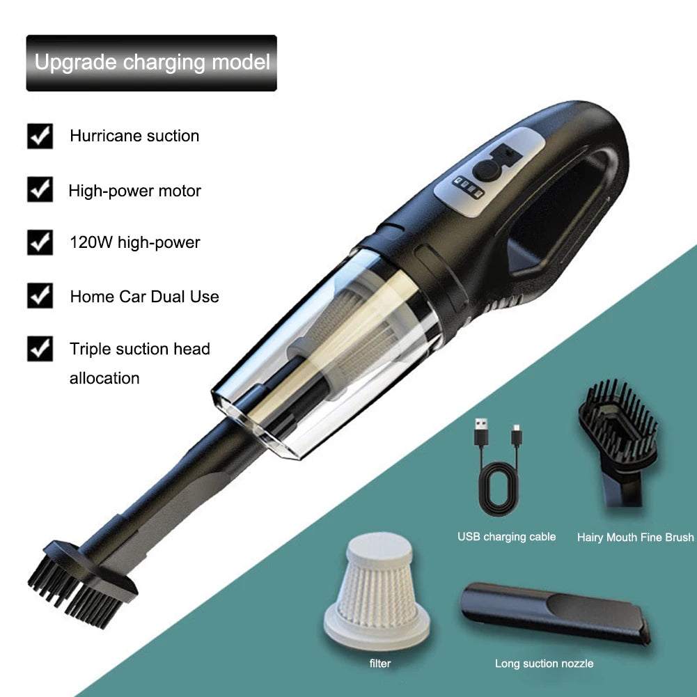 120W Auto-Handstaubsauger USB wiederaufladbarer kabelloser tragbarer Staubsauger Starke Saugkraft für Auto/Zuhause/Büro/Tierhaare