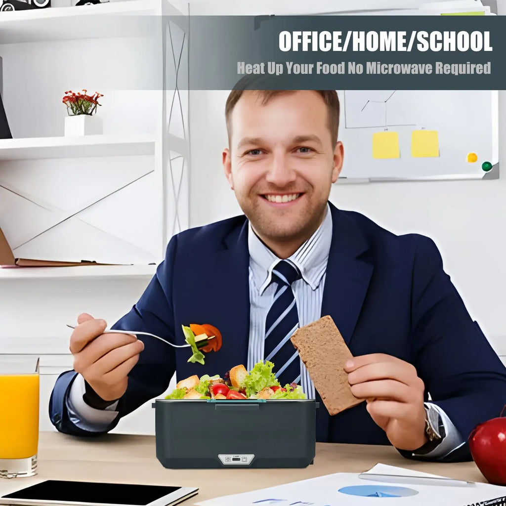 Große elektrische 3-in-1-Lunchbox, 2,5 l tragbare elektrische Schüssel, elektrische Doppel-Lunchbox für Auto und Zuhause mit Kühltasche, Gabel und Löffel