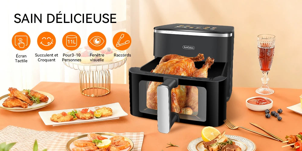 Friggitrice ad aria Koticidsin 11L 2000W Touch Screen con finestra visibile