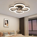 Ventilatore da Soffitto Nero a 4 Anelli con Luce, Moderno Dimmerabile Silenzioso con Telecomando per Camera da Letto e Cucina