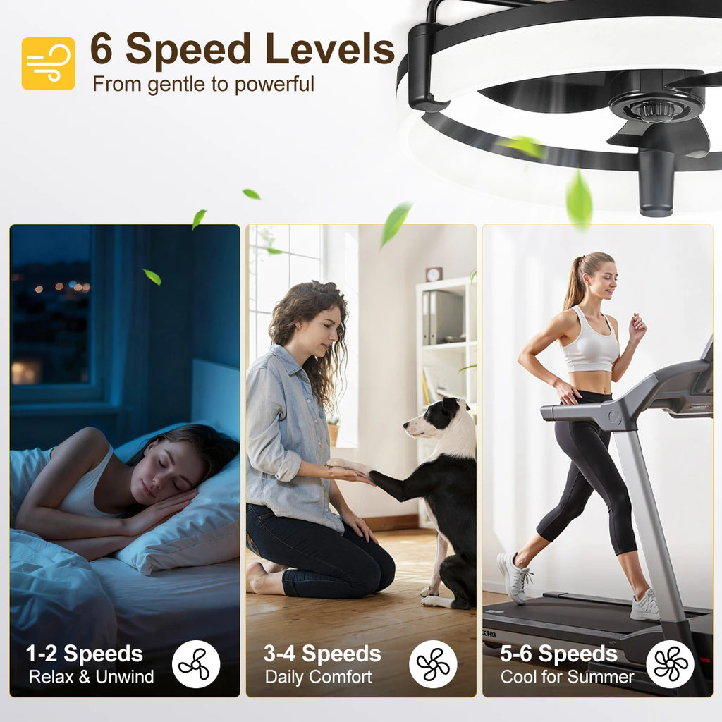 Ventilatore da soffitto LED reversibile a incasso con luce e telecomando, timer, dimmerabile, 6 velocità, motore DC ultra silenzioso, ventilatore rotondo per camera da letto e casa