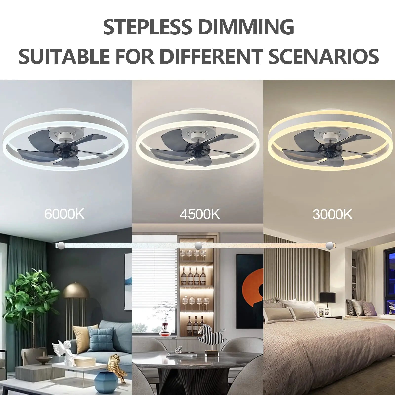 Ventilatore da Soffitto LED Nordico da 50CM con Luce, Apparecchio di Illuminazione in Acrilico, Ventilatore Elettrico Silenzioso e Rinfrescante con Timer per Uso Domestico
