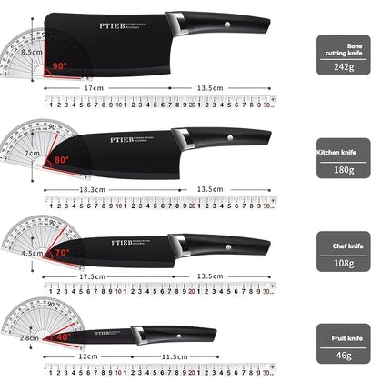 Set di utensili da taglio neri multifunzionali da 6 pezzi, adatti per il campeggio all'aperto e l'uso domestico, con un coltello da taglio affilato, comp