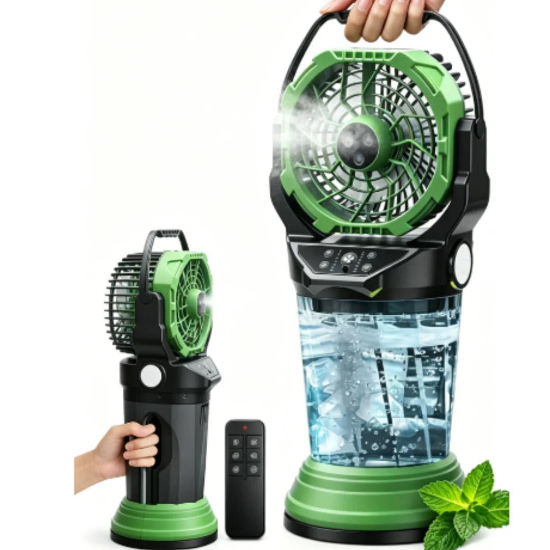 Ventilatore spray portatile con serbatoio d'acqua, 120 °   Oscillazione, luce RGB, telecomando, 3/4 velocità