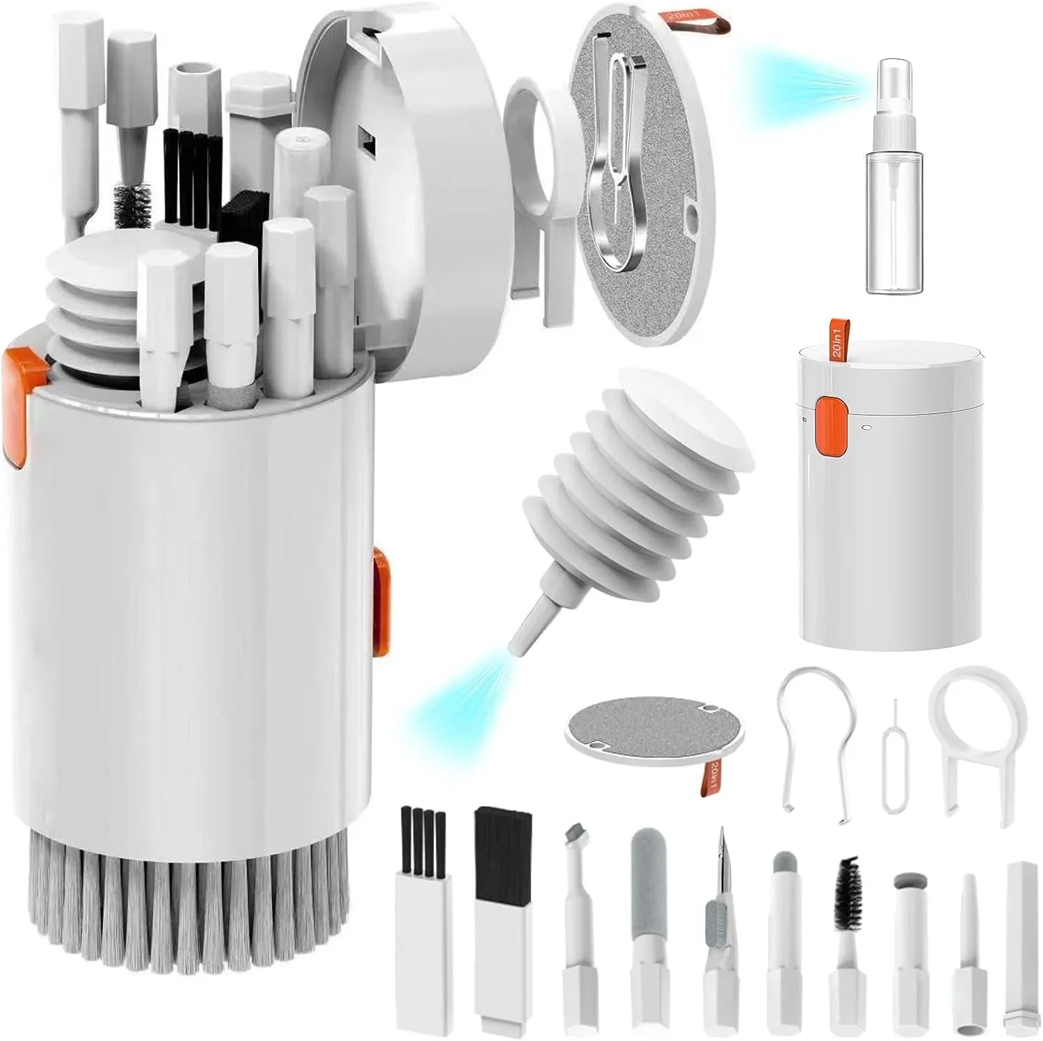 20 in 1 Set di strumenti per la pulizia della tastiera del computer portatile Cuffie per fotocamera digitale Kit per la pulizia del telefono cellulare Auricolari Penna per la pulizia Estrattore per copritasti