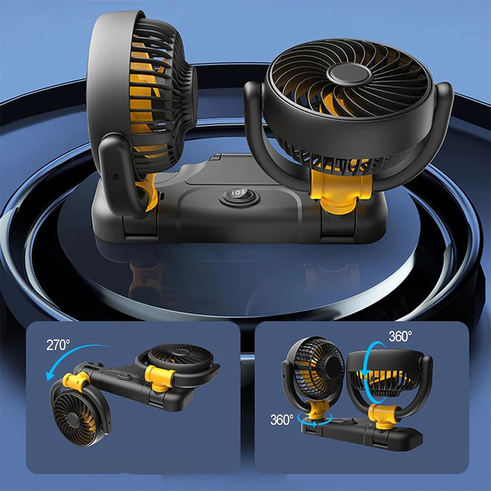 Ventilatore per Auto 12V a Doppia Testa con Rotazione a 360 Gradi, Portatile, 2 Velocità, Vento Forte, Alimentazione da Presa Accendisigari per Camion, SUV, Camper